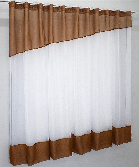 Кухонна фіранка VR-Textil № 047к коричневий з білим 270х170 см (50-353) Київ - фото 2