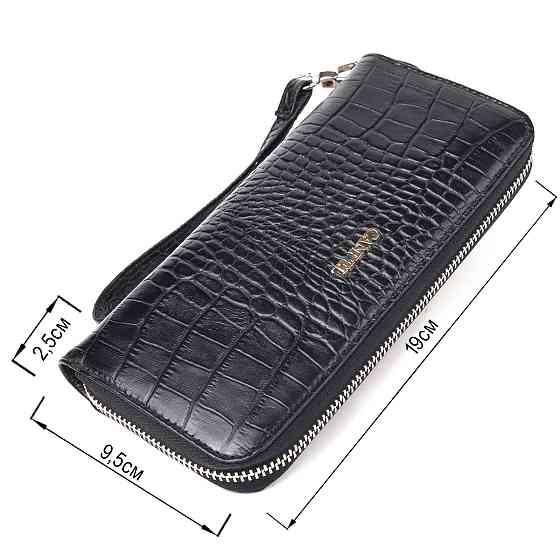 Горизонтальный кошелек для женщин из натуральной фактурной кожи под крокодила CANPELLINI 21623 Черный Киев