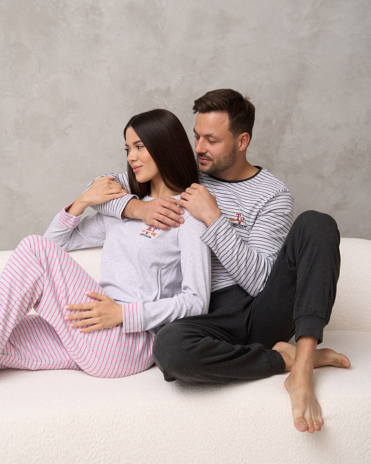 Мужская пижама с кофтой в полоску - Family look для пары Tom John 93482 L Киев - изображение 8