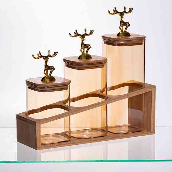 Набір банок для сипучих продуктів на бамбуковій підставці Київ