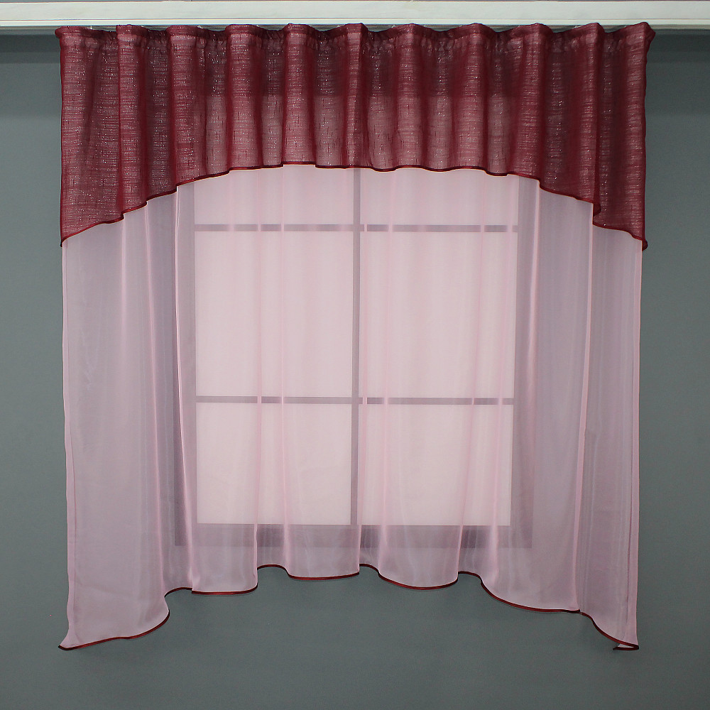 Гардина арка на кухню VR-Textil № 036к Розовый с бордовым 270х170 см (50-510) Киев - изображение 1