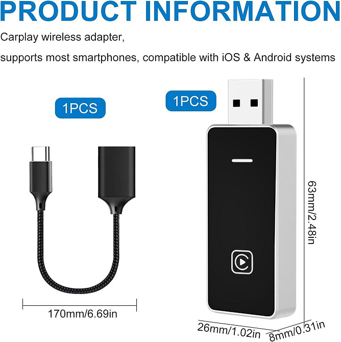 CarPlay Android Auto адаптер для перетворення дротового у бездротовий для iOS 10+ Android 11+, USB Type-C Карплей для авто Київ - фото 4
