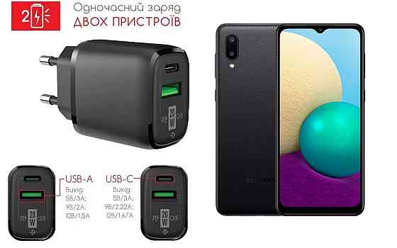 Сетевое зарядное устройство для Samsung Galaxy A02, Galaxy A02s, 20W 3A, Quick Charge 3.0 Киев