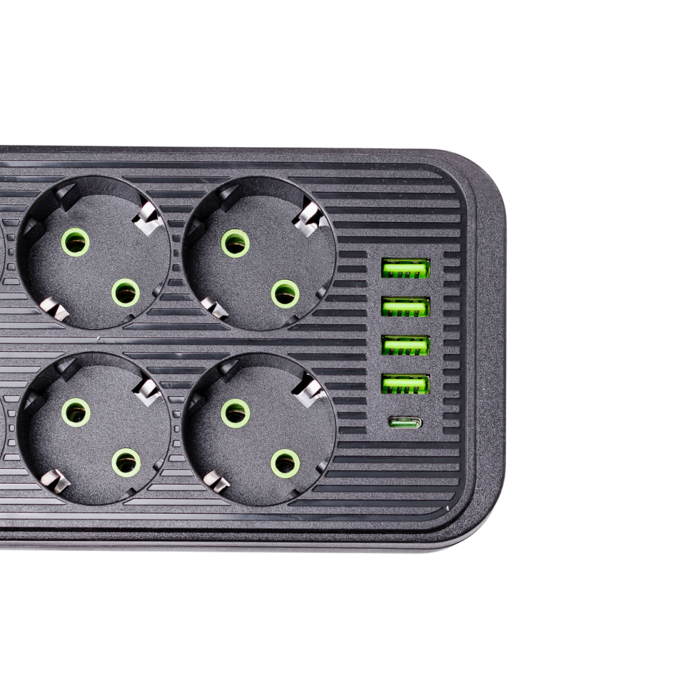 Сетевой фильтр 5 м удлинитель F06U на 6 розеток 4 USB 1 Type-C и кнопкой отключения Черный HP-5-26 Киев - изображение 5