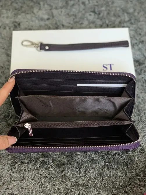Женский фиолетовый кожаный кошелек на молнии с ремешком ST Киев - изображение 7