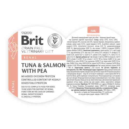 Влажный корм Brit Grain Free Veterinary Diets Renal для взрослых собак с хронической почечной недостаточностью с тунцом лососем. Киев