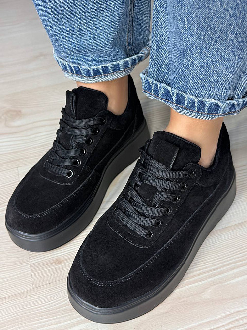 Кеди жіночі Hengji 536-8 замшеві на платформі з окантовкою чорні, 40, 25,5 см Київ - фото 5