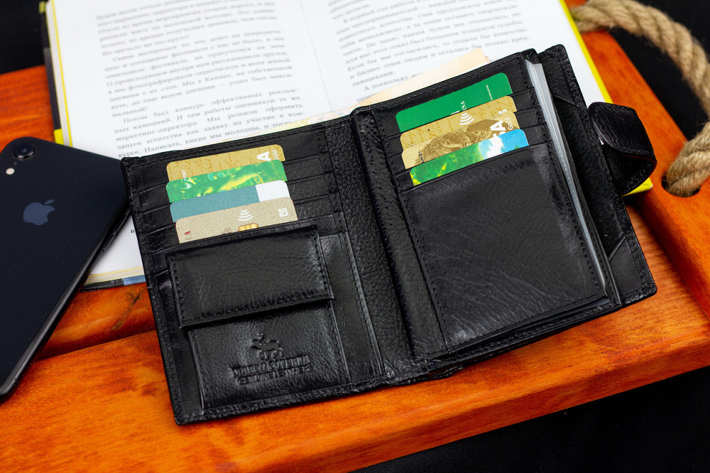 Черное мужское портмоне из натуральной кожи с отделением под автодокументы Marco Coverna MC-2090H-1 Киев - изображение 8