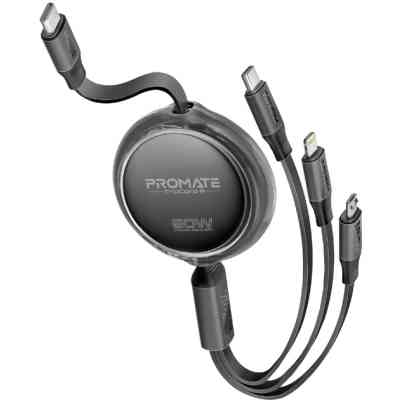 Дата кабель USB-C to Lightning 1.1m 27W + USB-C 60W + Micro USB TrioCord-R black Promate (triocord-r.black) Вінниця