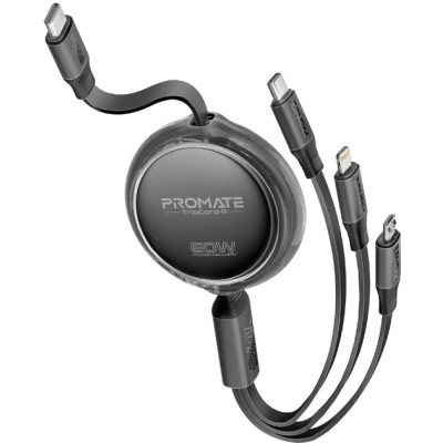 Дата кабель USB-C to Lightning 1.1m 27W + USB-C 60W + Micro USB TrioCord-R black Promate (triocord-r.black) Вінниця - фото 1