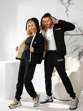 Жіночий повсякденний теплий костюм Тринитка на флісі Чорний, 46/48 Одеса