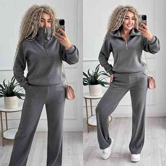 Жіночий стильний і теплий в'язаний костюм осінь-зима на трикотажній основі. Графіт, 46/48 Одеса