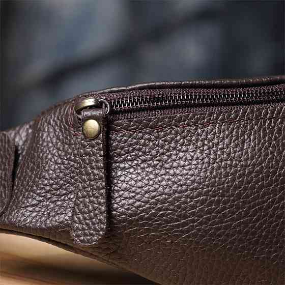 Модная сумка бананка для мужчин из зернистой натуральной кожи Shvigel 23137 Коричневый Киев