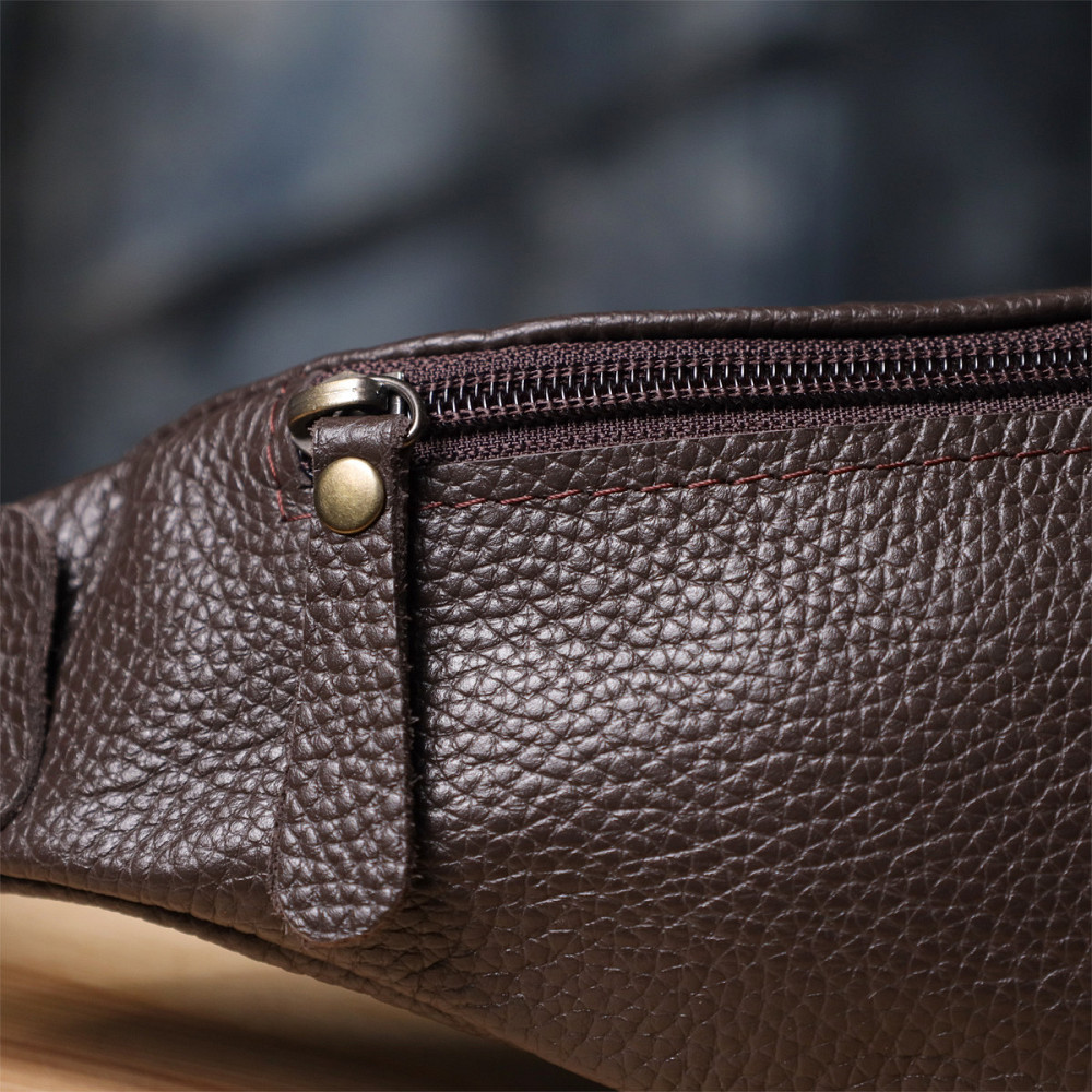 Модная сумка бананка для мужчин из зернистой натуральной кожи Shvigel 23137 Коричневый Киев - изображение 1