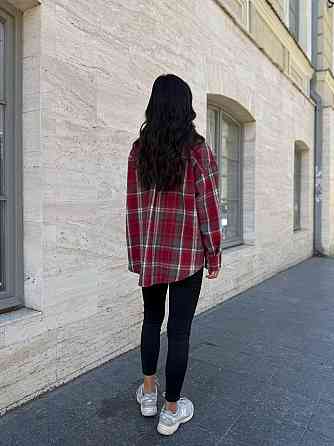 Женская теплая рубашка свободного кроя в клетку турецкая байка Красный, 42/44 Одесса