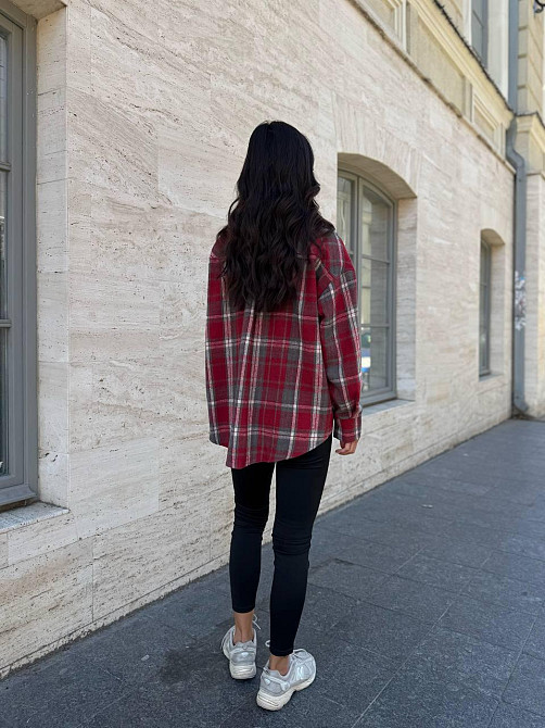 Жіноча тепла сорочка вільного крою в карту турецька байка Червоний, 42/44 Одеса - фото 5