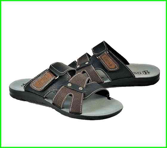 Мужские Шлёпанцы Тапочки Сланцы Чёрные с Коричневым Кожаные (размеры: 41,42,44,45) Днепр