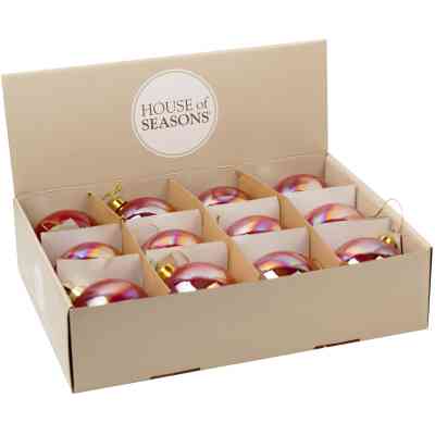 Ялинкова іграшка House Of Seasons Набір скляних кульок глянцевих H&S 12 шт 8 см Темно-рожеві (8720362042495) Вінниця