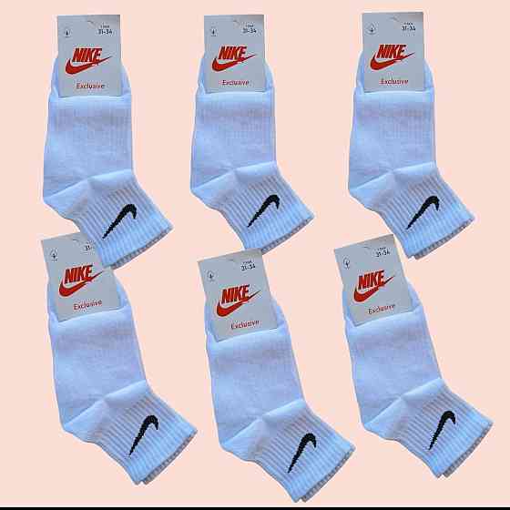 Дитячі якісні бавовняні шкарпетки Білі середньої висоти в наборі по 6 штук Nike. Розмір 31-34 Київ