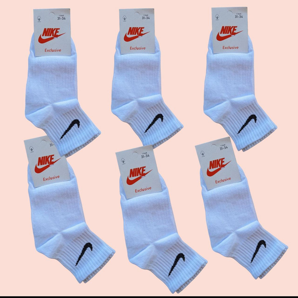 Детские качественные хлопковые носки Белые средней высоти в наборе по 6 штук Nike. Размер 31-34 Киев - изображение 1