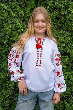 Вишиванка для дівчаток-підлітків лляна з довгим рукавом, білий топ Київ