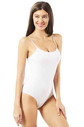 Женский Боди с тонкими бретелями глубокий вырез Ozkan 0603 L, Белый Киев