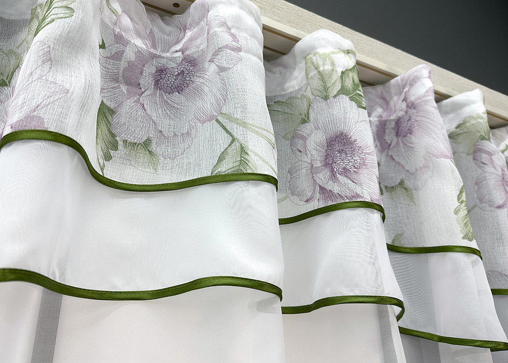 Кухонна гардина VR-Textil № 036к арка білий з бузковим і салатовим 280х170 см (52-1172) Київ - фото 4