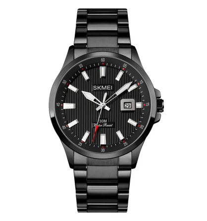 Чоловічий наручний годинник Skmei 1654 (Чорні на сталевому браслеті) Київ