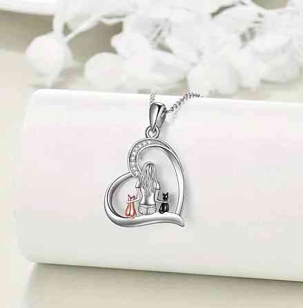 Кулон девушка с котами в сердце с цепочкой женская подвеска кошки украшение на шею подарок любителям кошек Киев