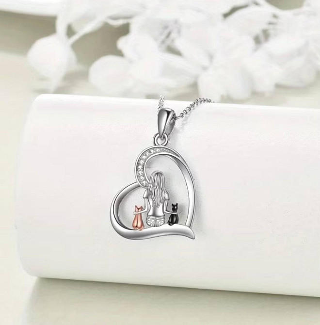 Кулон девушка с котами в сердце с цепочкой женская подвеска кошки украшение на шею подарок любителям кошек Киев - изображение 2