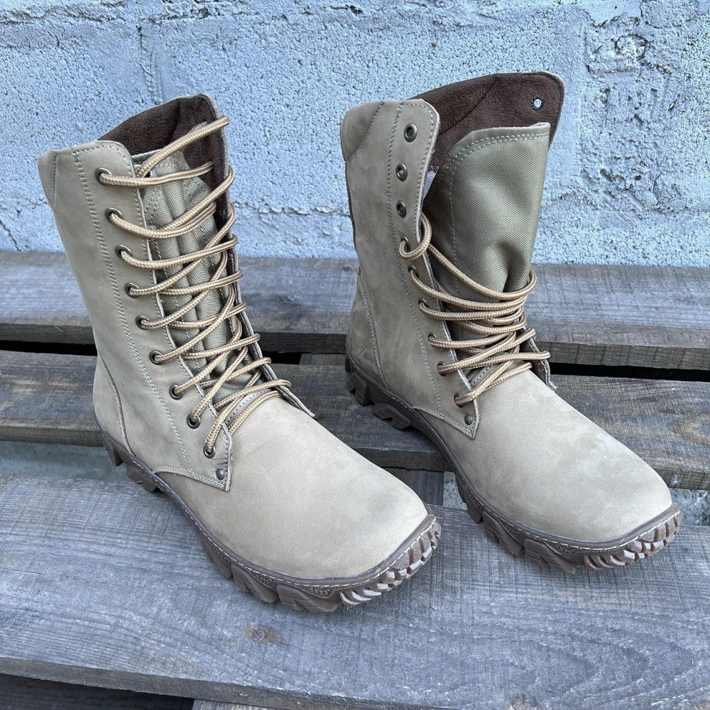 Чоловічі військові шкіряні демісезонні берці  бежеві, міцні тактичні берці прошити та проклеєні Львів - фото 3