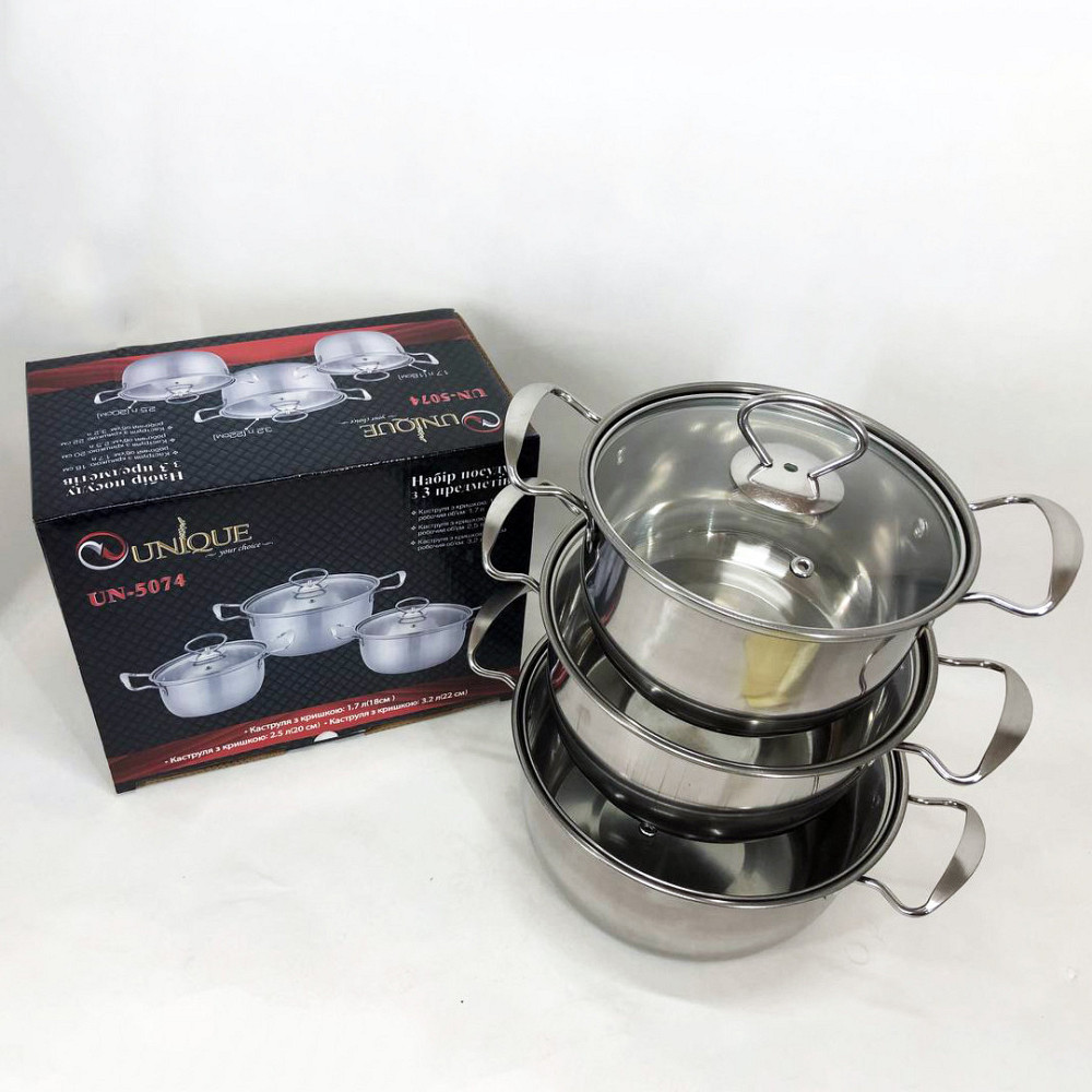 Набори каструль UNIQUE UN-5074, Каструля стильний дизайн, Каструля з EW-929 нержавіючої сталі Київ - фото 7