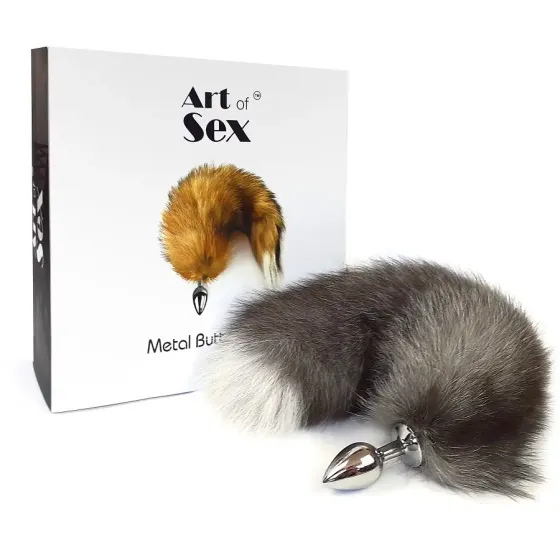 Металева анальна пробка з хвостом із натурального хутра Art of Sex size M Artctic fox Львів