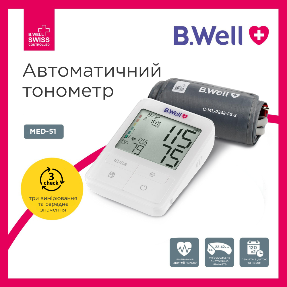 Автоматический тонометр B.Well MED-51 (без адаптера) Днепр - изображение 2