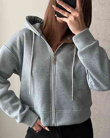 Жіноча базова тепла зип-худі тринитка на флісі Сірий Одеса