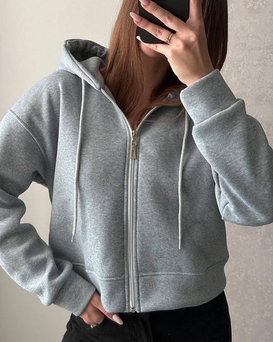 Жіноча базова тепла зип-худі тринитка на флісі Сірий Одеса - фото 1