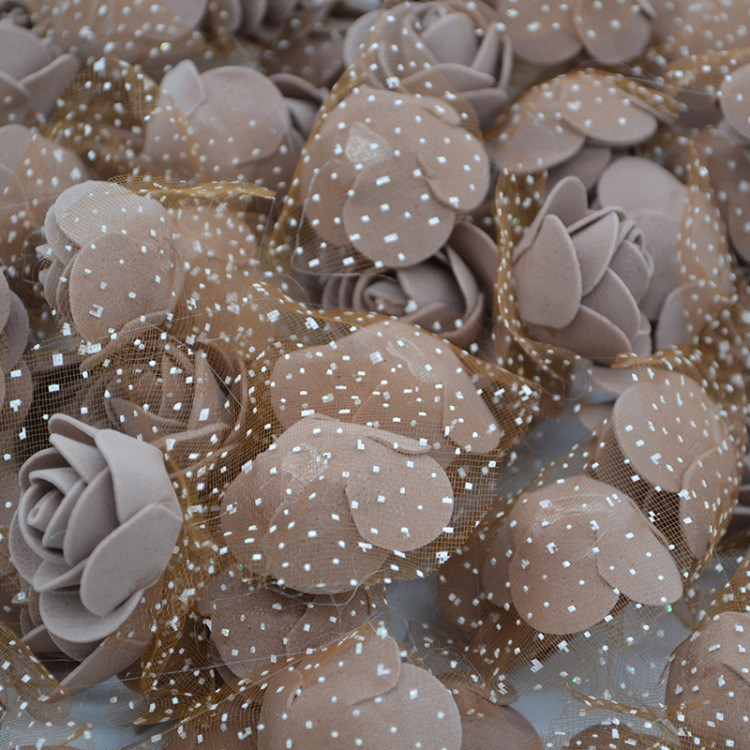 Головки цветов для рукоделия с фатином 50 штук 3 см коричневый Киев - изображение 1