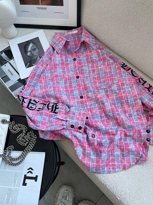 Женская стильная оверсайз рубашка в клетку турецкая фланель Розовый Одесса - изображение 1