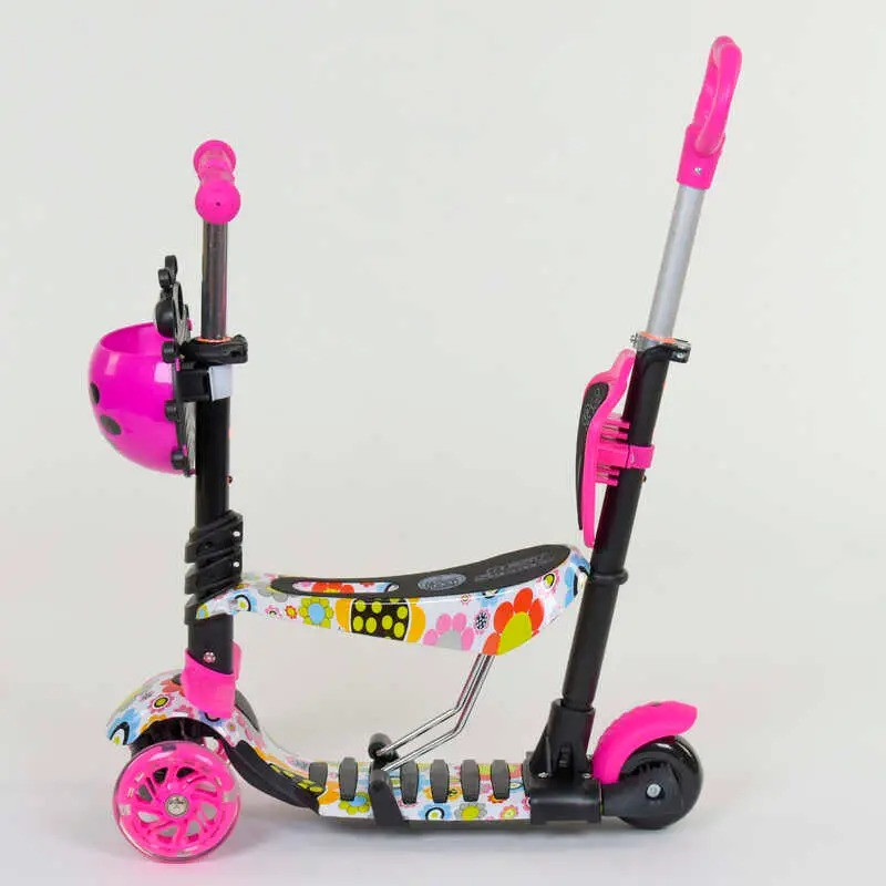 Самокат біговів триколісний Best Scooter з сидінням батьківською ручкою підсвічуванням коліс Рожевий абстракція (74230) Чернігів - фото 2