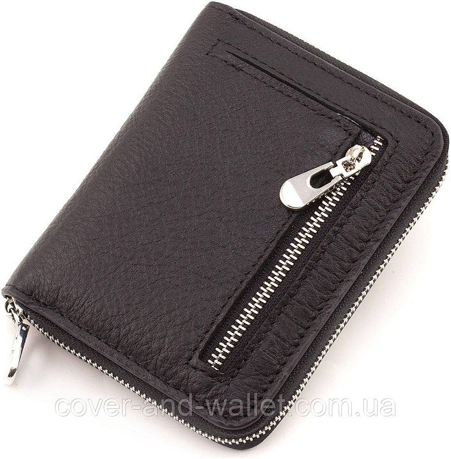 Маленький кошелек из натуральной кожи черного цвета на молнии ST Leather Киев - изображение 3