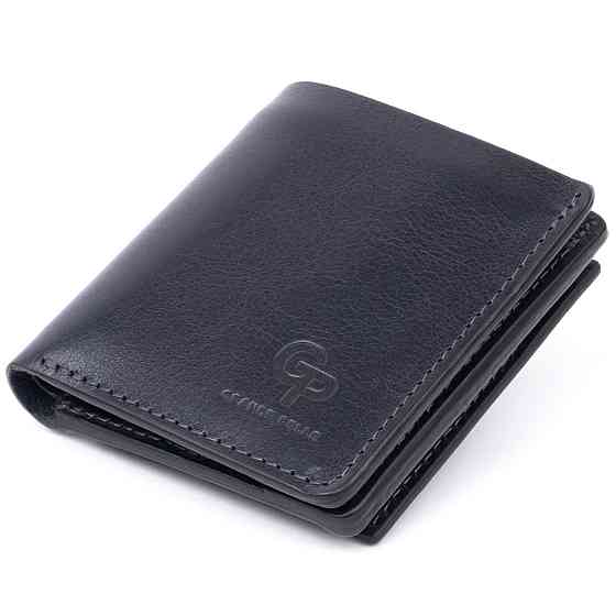 Вертикальное глянцевое портмоне с накладной монетницей GRANDE PELLE 11332 Синее Киев