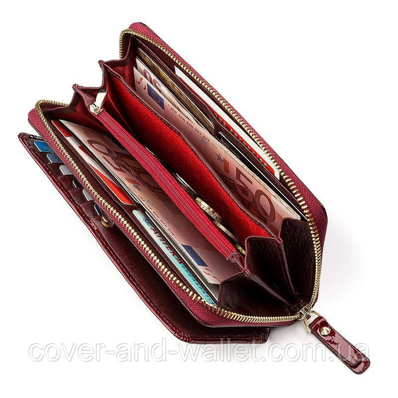 Бордовый лаковый кошелек на молнии с блоком для карточек ST S7001A Bordeaux Киев - изображение 8