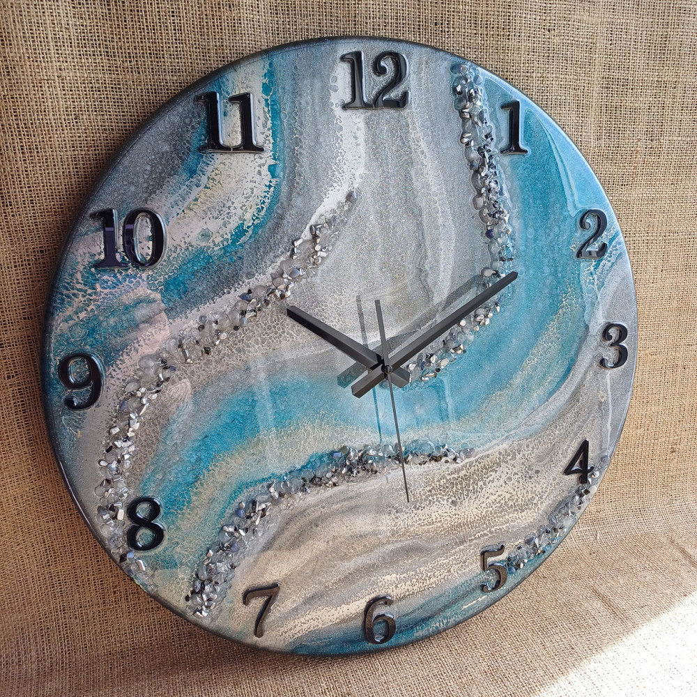 Годинник настінний 50 см з епоксидної смоли ручної роботи Дніпро - фото 1