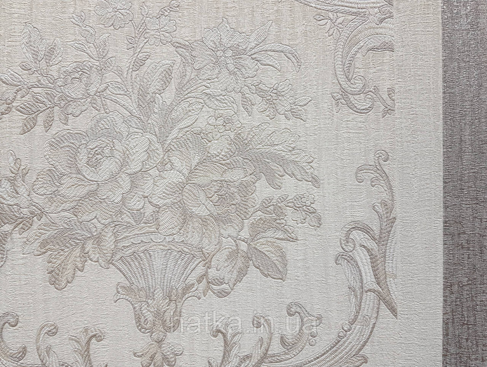 Шпалери вінілові на флізеліні AdaWall Seyyah 1.06х10 квіти в горщику вензеля структурні сріблясті на білому Київ - фото 4