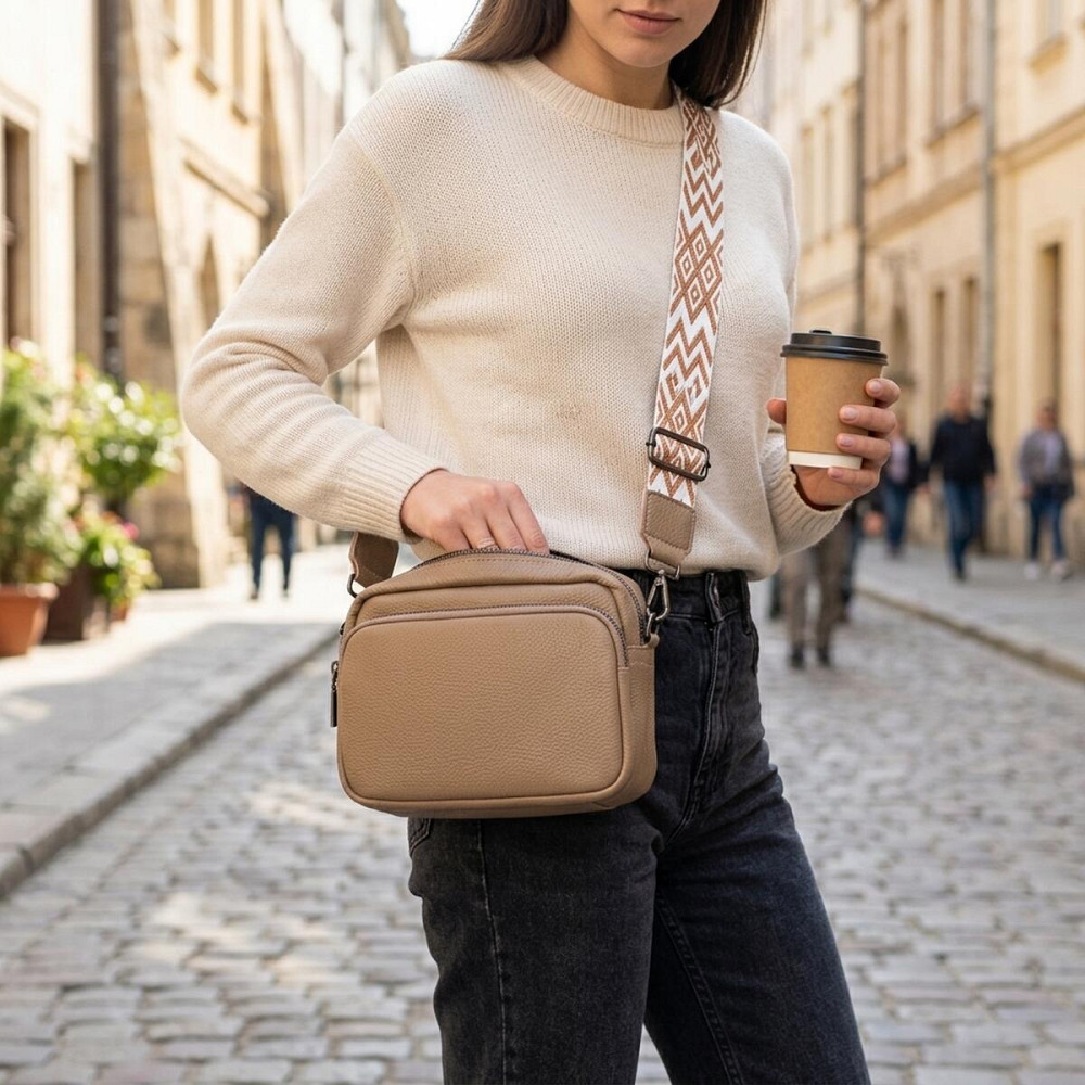 Жіноча сумка крос-боді з натуральної шкіри Vintage 22293 Бежева Київ - фото 12