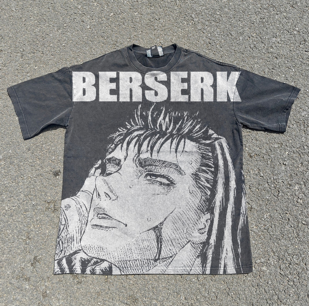 Футболка чоловіча з принтом аніме Берсерк Гутс Ред Прінт оверсайз (S/M/L) Черний Дніпро - фото 7