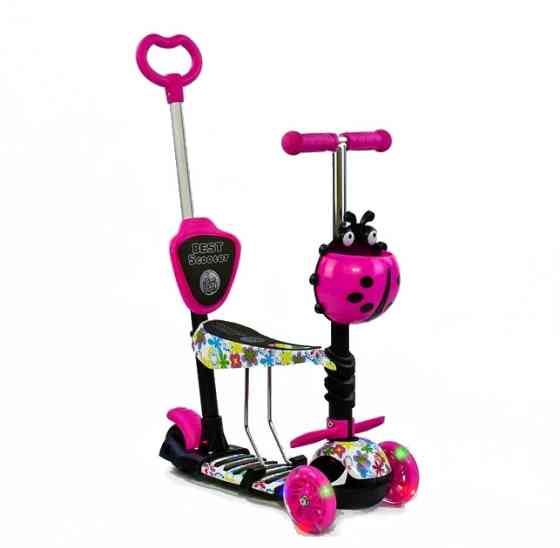 Самокат біговел триколісний Best Scooter з батьківською ручкою підсвічуванням коліс Рожевий абстракція(62310) Чернігів