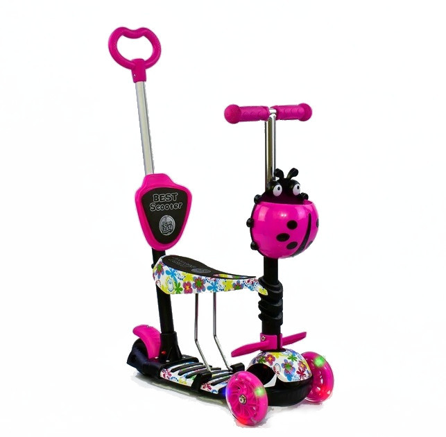 Самокат біговел триколісний Best Scooter з батьківською ручкою підсвічуванням коліс Рожевий абстракція(62310) Чернигов - изображение 1