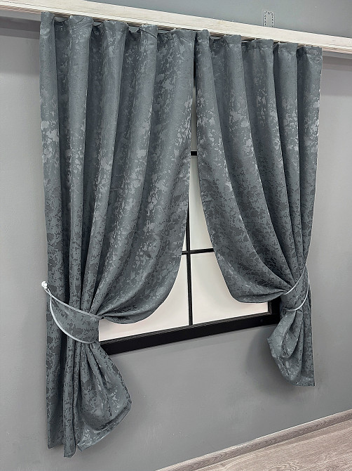 Комплект коротких штор VR-Textil Льон мармур Pavliani ХО № 1262ш Графітовий 130х170 см 2 шт (35-0204) Київ - фото 10