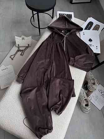 Женский стильный прогулочный костюм двойка: кофта и штаны в спортивном стиле велюр Шоколадный, 46/48 Одесса